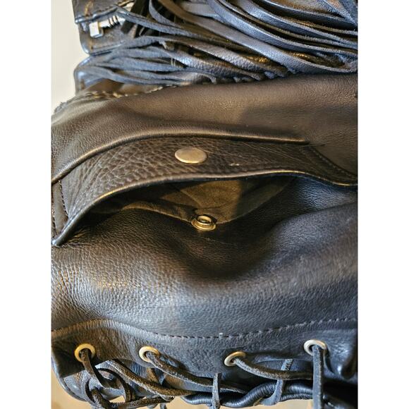 VINTAGE U.S. MADE Co. Black Leather Fringe Motorcycle Jacket Coat Men's XXL - Picture 10 of 16